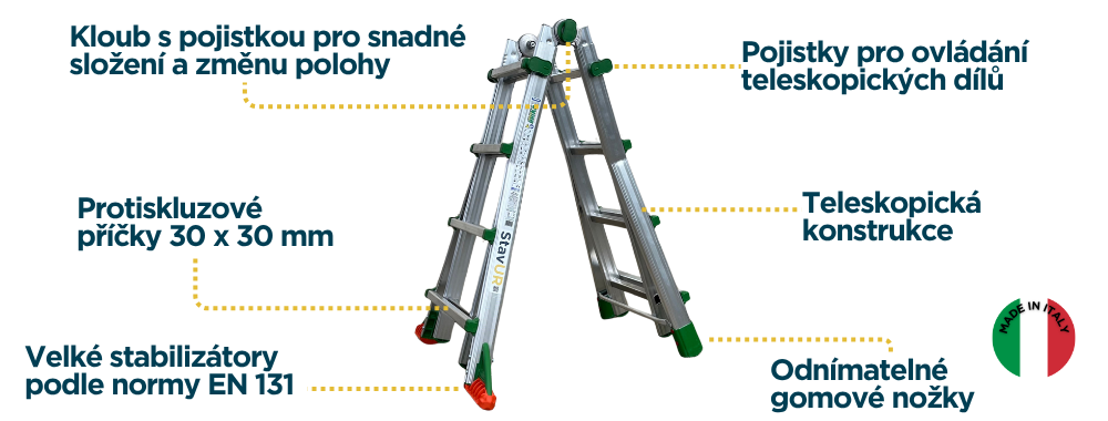 BRIKO Teleskopicky ctyrdilny viceucelovy zebrik Detail 2